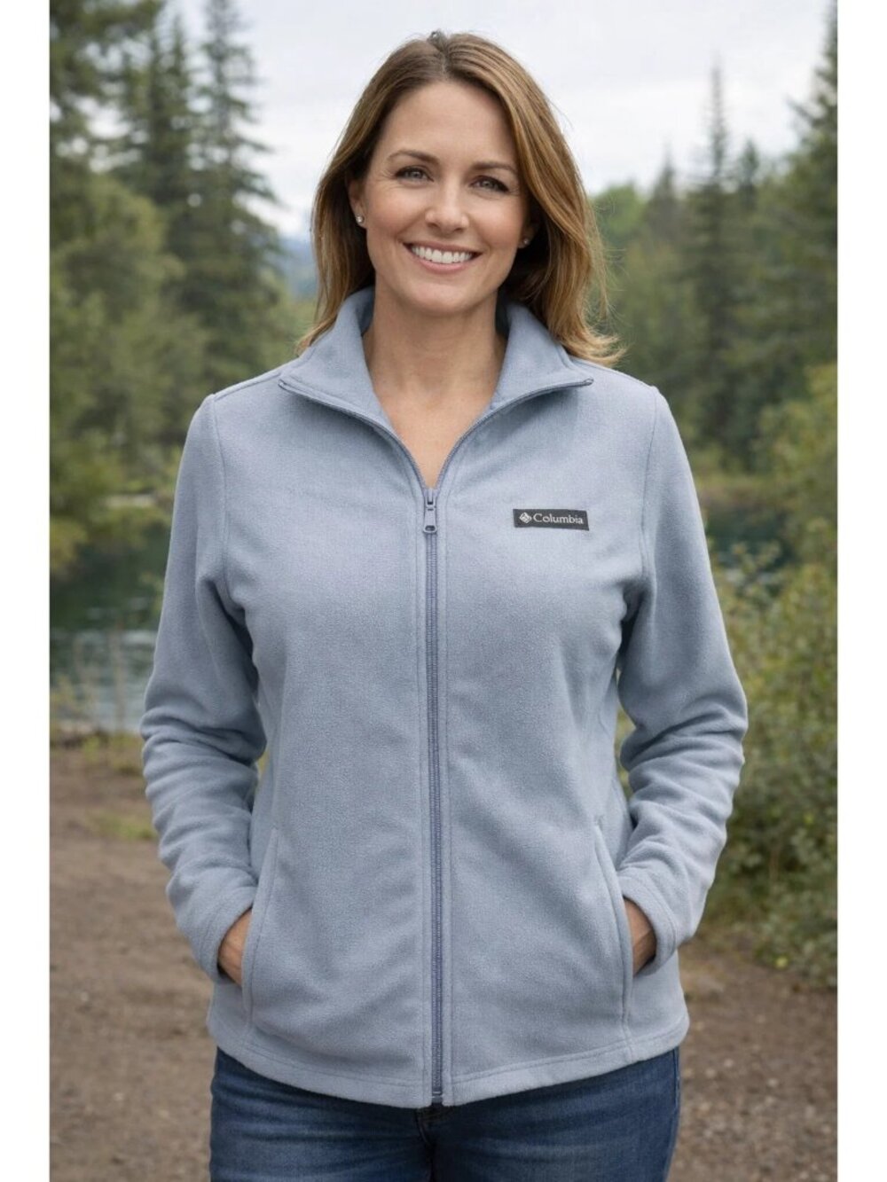 Columbia Sportswear Womens Medium Full-Zip Fleece Jacket Grey Blue